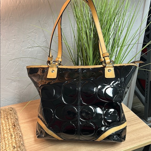 Coach Black and Tan Tote with Signature Monogram - Picture 2 of 13